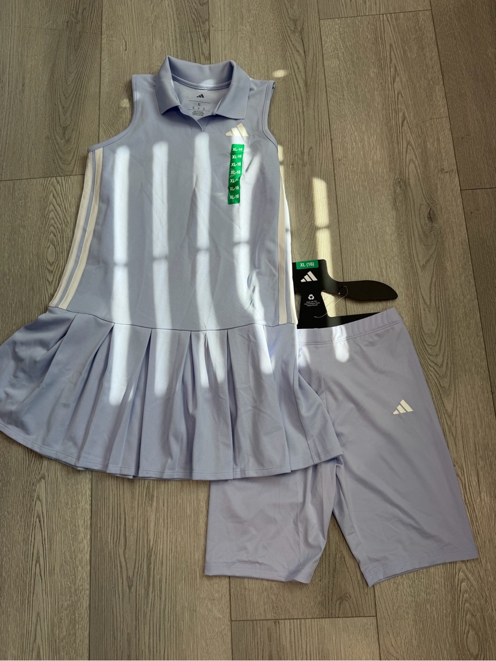 adidas Lavender-Blue Pleated Tennis Dress with Matching Bike Shorts